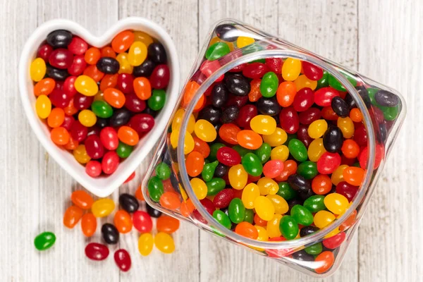 Assorted Colourful Black Red Green Yellow Orange Jelly Beans Sweet — Stock Photo, Image