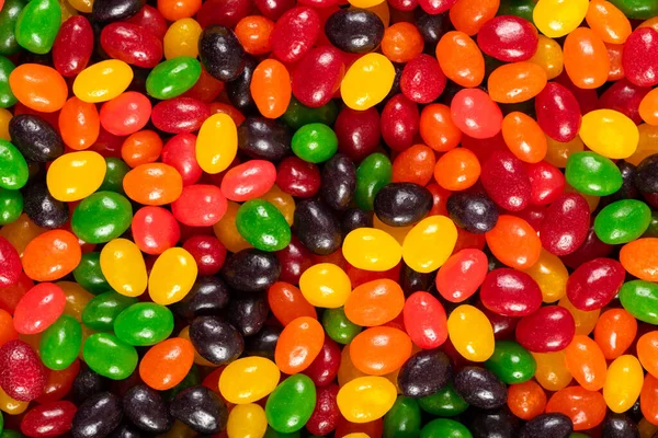 Assorted Colourful Black Red Green Yellow Orange Jelly Beans Sweet — Stock Photo, Image
