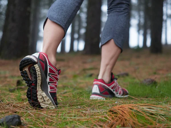 Piedi di giovane donna trekking — Foto Stock