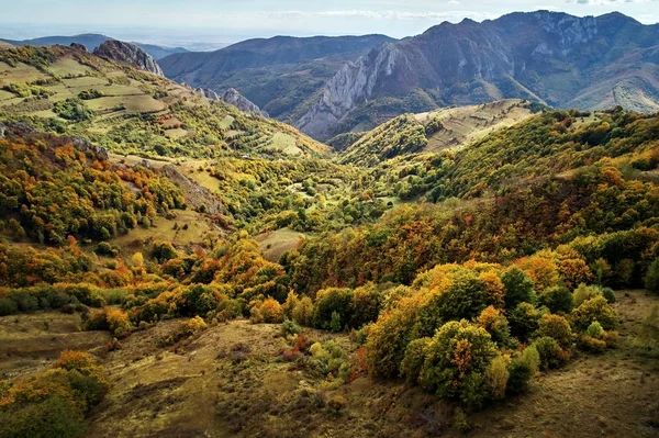 Karpatlar Dağlar Kırsal Havadan Görünümü Güzel Sonbahar Hava Romanya — Stok fotoğraf