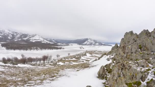 Late Sneeuw Takje Pricopane Macin Mountains Dobrogea Roemenië — Stockvideo