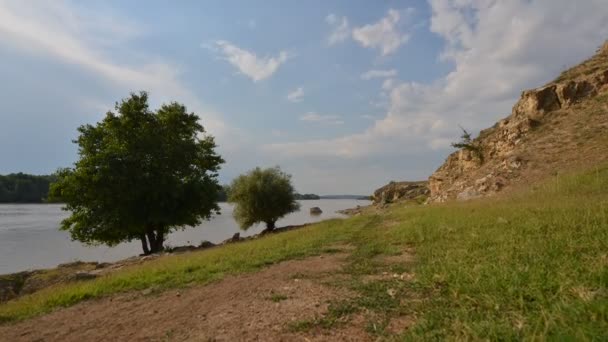 Vista Aérea Costa Rio Danúbio Verão Dobrogea Romênia Timelapse Footage — Vídeo de Stock