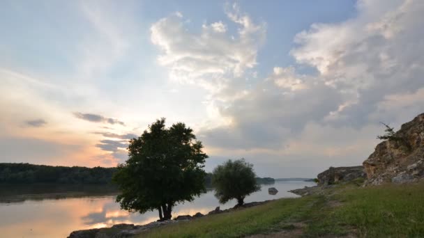 ルーマニア ドブローガの夏のドナウ川沿岸の空の景色タイムラプス映像 — ストック動画