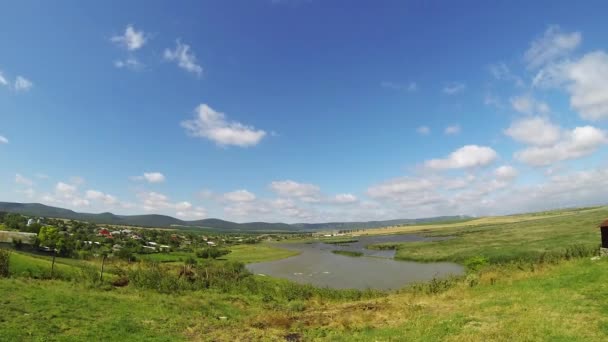 Aerial View Danube River Shore Summer Dobrogea Romania — Stock Video