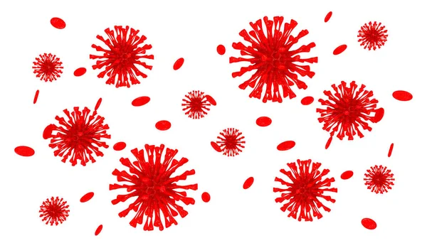 病毒Covid Ncp Coronavirus Ncov标记为单链Rna病毒 3D红病毒细胞的背景 — 图库照片