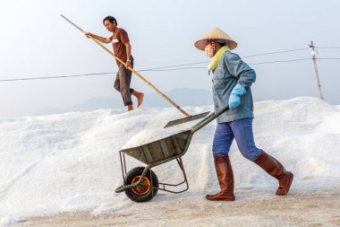 Tatlım Khoi iki işçi Nha Trang, Vietnam alanlarında tuz