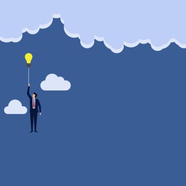 İş adamı fikir balonuyla bulutlara uçar. Business Landing Sayfa Şablonu.