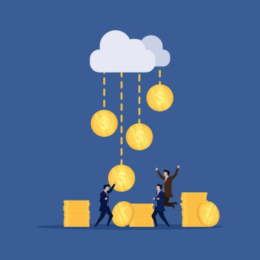 İş adamı internetten para yağmuru yaptığı için mutlu. Business Landing Sayfa Şablonu.