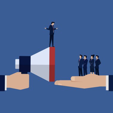 İş adamı lideri takım duyurusuyla konuşur. Business Landing Sayfa Şablonu.