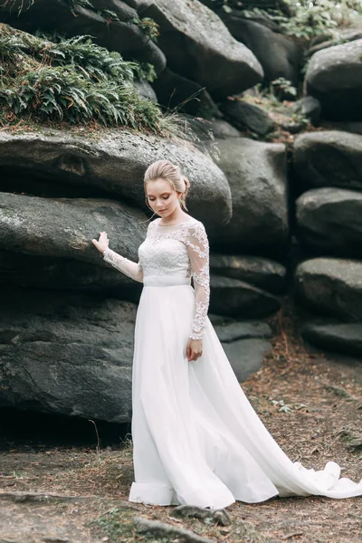 Hochzeit Europäischen Stil Der Natur Braut Weißen Kleid Auf Den — Stockfoto