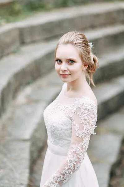 Hochzeit Europäischen Stil Der Natur Eine Braut Weißen Kleid Auf — Stockfoto