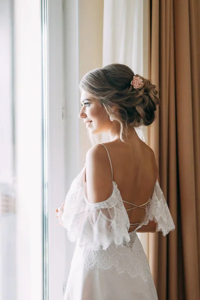 Stilvolle Hochzeit Europäischen Stil Auf Dem Flur Glückliche Braut Hotel — Stockfoto