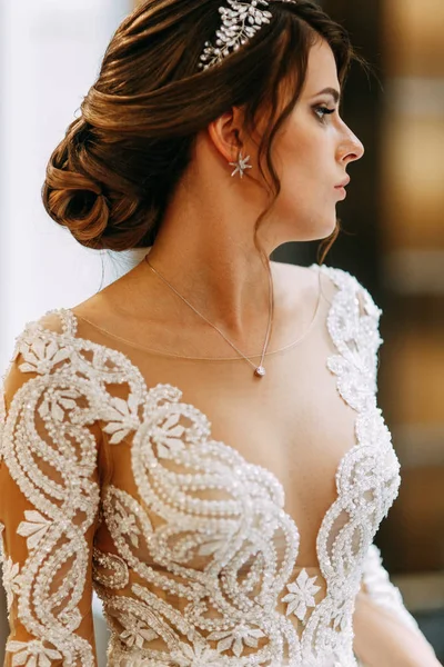 Stilvolle Hochzeit Europäischen Stil Auf Dem Flur Glückliche Braut Hotel — Stockfoto
