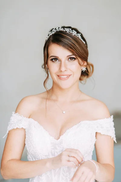 Stilvolle Hochzeit Europäischen Stil Auf Dem Flur Glückliche Braut Hotel — Stockfoto