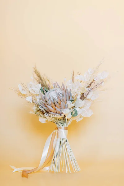 Stylish Bouquet Wedding Style Finart Fall Bride Bouquet Floristics Dried — Stock Photo, Image