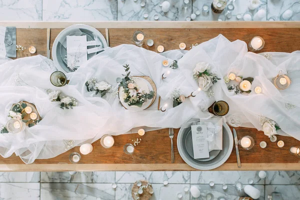 Herbstdekor Mit Stoff Und Getrockneten Blumen Hochzeit Stil Der Bildenden — Stockfoto