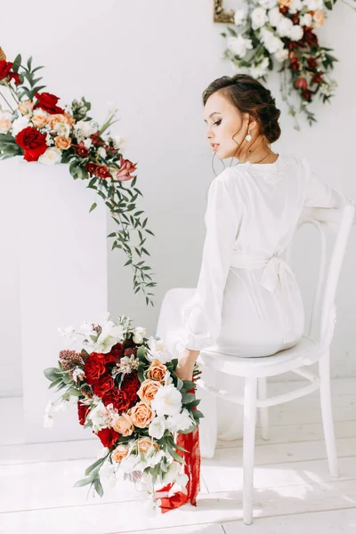 Decoración Boda Roja Rosas Retrato Novia Estilo Las Bellas Artes —  Fotos de Stock