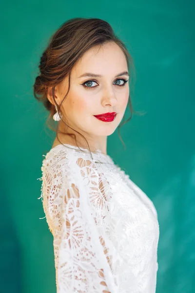Wizerunek Ślubny Dziewczynie Piękna Ceremonia Europejskim Stylu Portret Panny Młodej — Zdjęcie stockowe