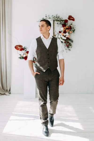 Preparing Wedding Ceremony Preparations Groom Style Fine Art Portrait Groom — Stock Photo, Image