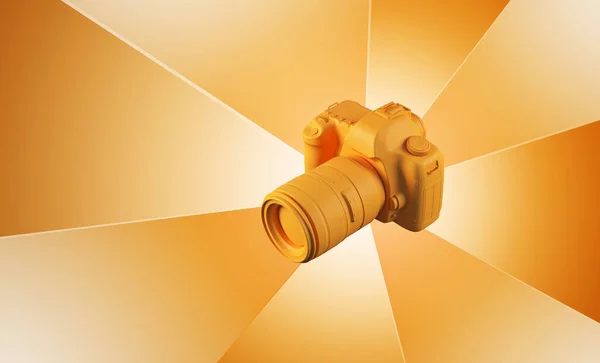 黄色のストライプと明るい現代的な背景 カメラデザインの3Dモデル — ストック写真