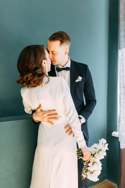Romantische Fotoshoot Van Bruid Bruidegom Pasgetrouwden Zijn Gelukkig Samen Stijlvol — Stockfoto