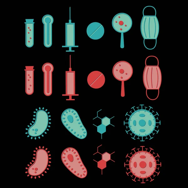 Ilustração Brilhante Bactérias Coronavírus Ícones Bactérias Dispositivos Médicos — Fotografia de Stock