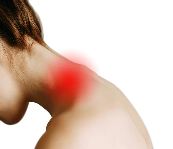 Lesiones Cuello Espalda Fatiga Trabajo Zona Lesión Imagen Sobre Fondo —  Fotos de Stock