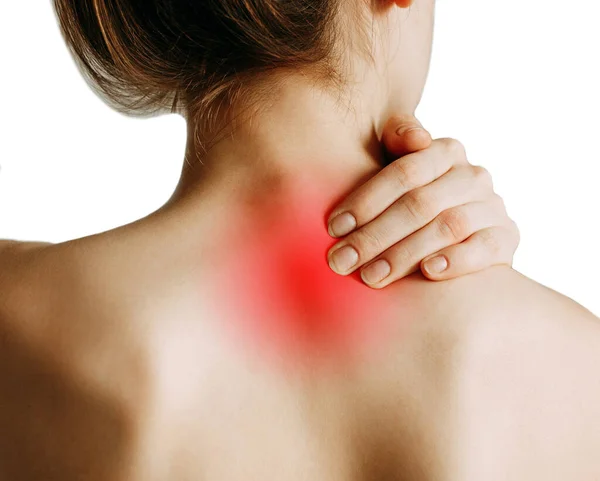 Lesiones Cuello Espalda Fatiga Trabajo Zona Lesión Imagen Sobre Fondo — Foto de Stock