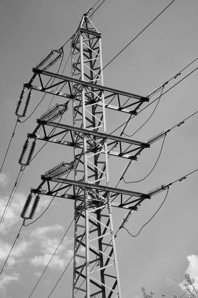 Power line towers with wires on the sky background — Stock Photo, Image