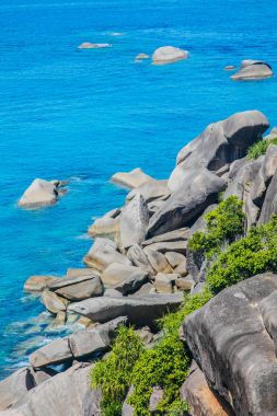 Kayalık sahil. Deniz kenarı taş