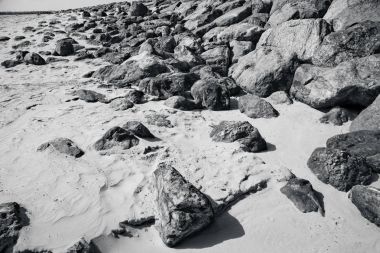 Sahilde deniz kenarında büyük kayalar