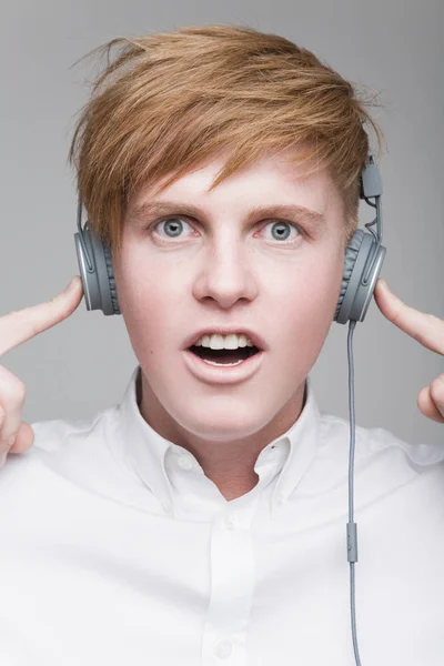 Red Hair boy in headphones — Stock Photo, Image