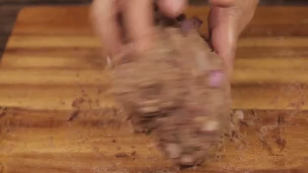 Miscela Carne Patty Miscela Carne Manzo Tagliere Legno — Video Stock