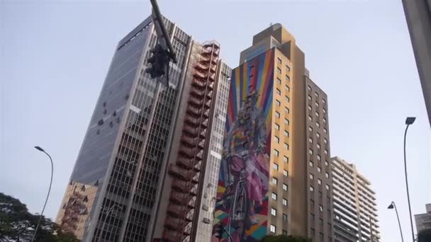 Кобра Граффити Здании Сан Паулу Бразилия Выстрела Различными Движениями — стоковое видео