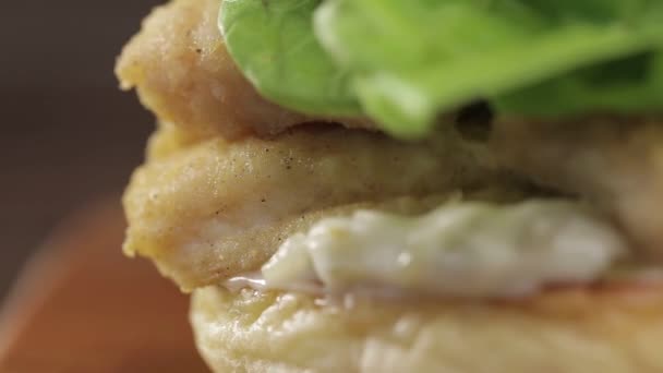 Απεικόνιση Burger Fish Fillet Focus Τραβήξτε — Αρχείο Βίντεο