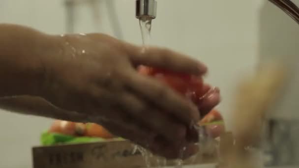 Tomate Lavagem Tomate Cru Com Água — Vídeo de Stock