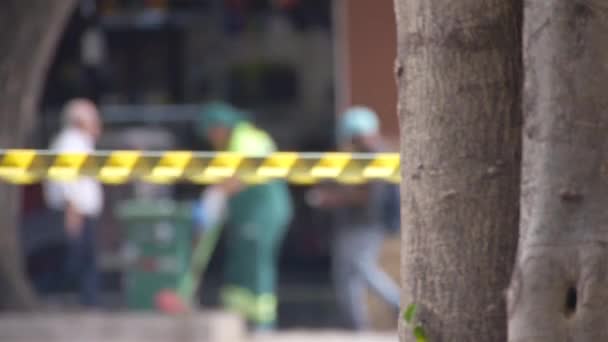 Women Street Cleaner Συλλογή Σκουπίδια Στην Οδό Της Πόλης — Αρχείο Βίντεο