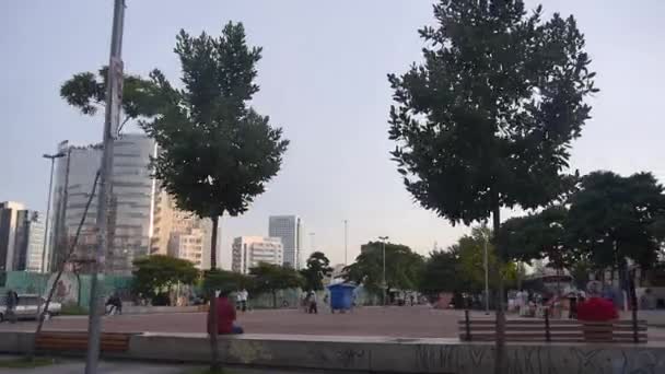 Petit Parc Dans Ville Sao Paulo Voiture Mouvement Angle Latéral — Video