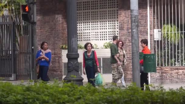 Tres Mujeres Cruzando Carretera Principal Brasil — Vídeo de stock