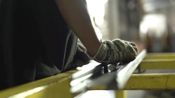 Factory Worker Preparing Construction Reinforcement Product — Stock Video