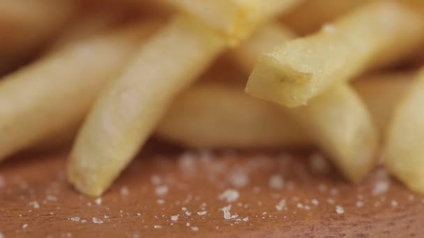 French Fries French Fries Salt Close Tilt Bottom Top — Stock Video
