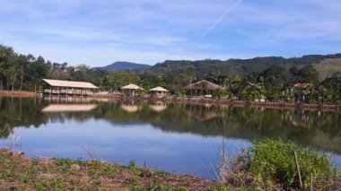 Büyük açık bir günde yansımalarıyla kocaman bir göl.