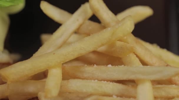 Fritas Francesas Fritas Francesas Com Sal Close Inclinar — Vídeo de Stock