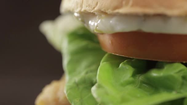 Affichage Hamburger Filet Poisson Fermer Moitié Inclinaison Haut Bas — Video