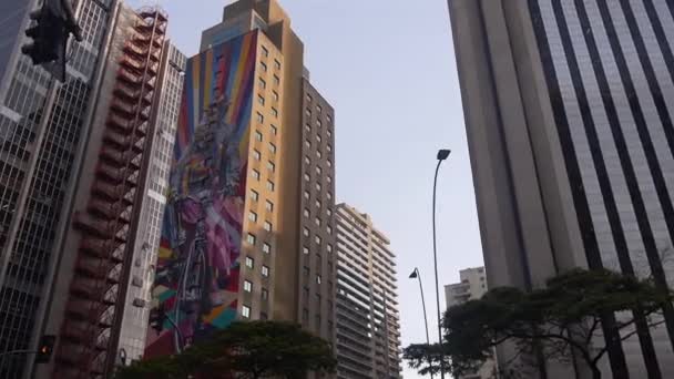 Kobra Graffiti Building Sao Paulo Brazil Shots Fast Pan Slow — стокове відео