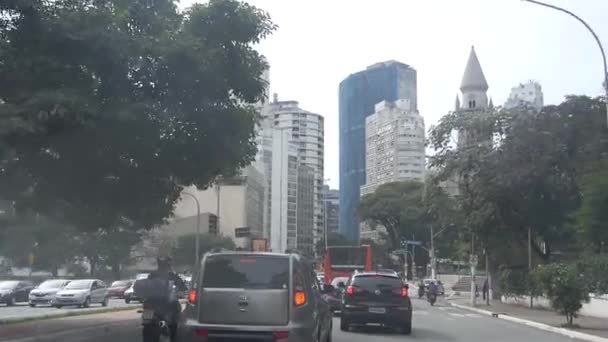 Сао Паулу Здания Дороги Мосты Движущегося Автомобиля Передний Angle — стоковое видео