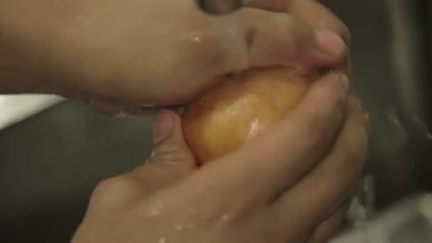 Κρεμμύδια Λευκά Wahsing Fresh White Onion Top Angle — Αρχείο Βίντεο