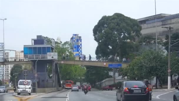 Conduire Sur Route Principale Dans Ville Sao Paulo Angle Avant — Video