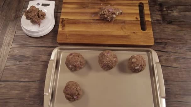 Preparação Carne Bovino Patty Pesagem Fazer Bolas Carne 150 Gramas — Vídeo de Stock