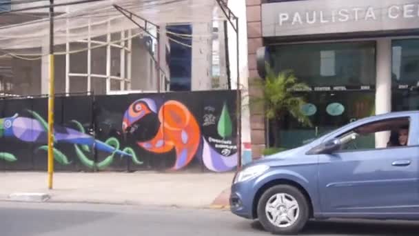 Sao Paulo Straße Und Autos Aus Fahrendem Auto Seitenwinkel — Stockvideo